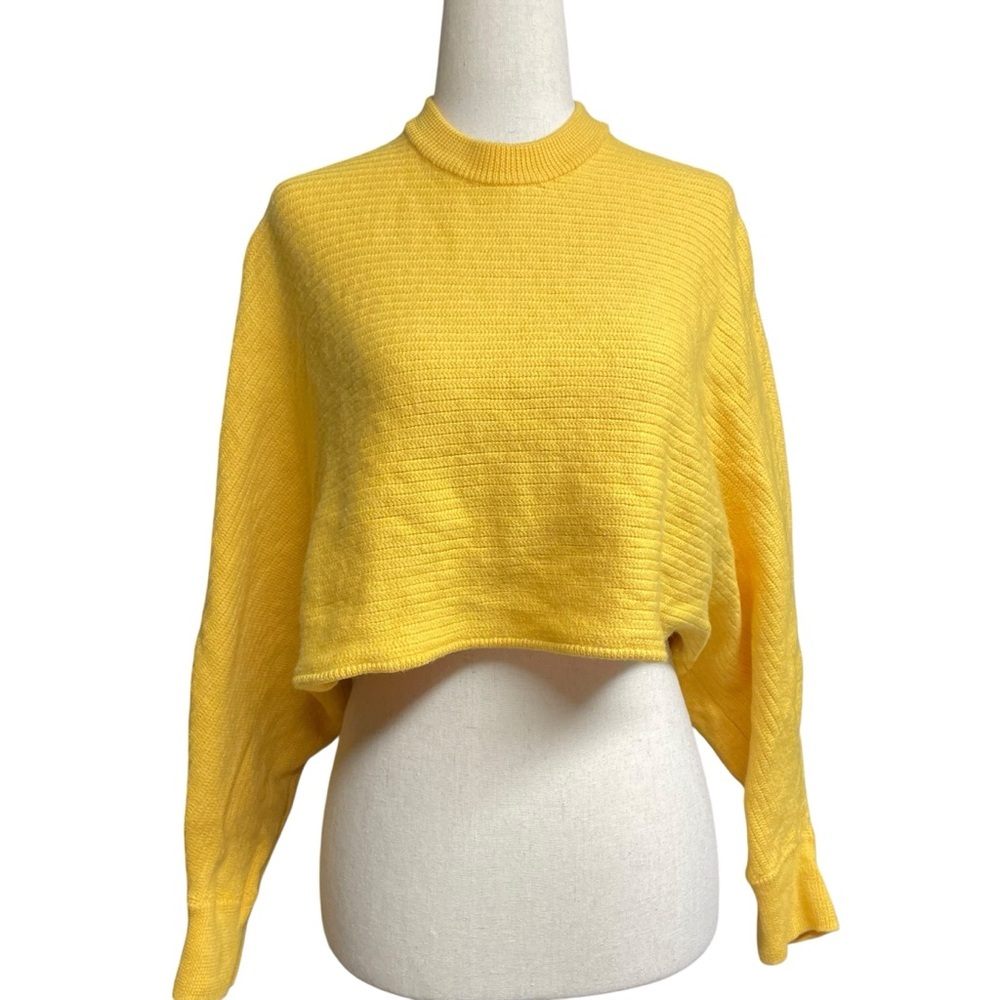 Aritzia Wilfred Free Lolan Cropped Sweater Wool Knit Butter Yellow Size M - Picture 3 of 11
